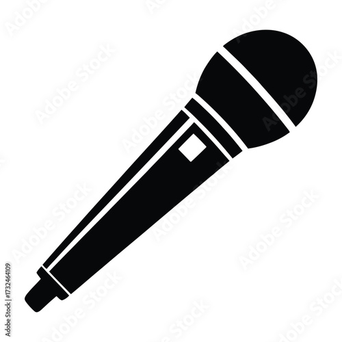 Silhouette of a handheld microphone icon isolated on white background — vector symbol for audio, podcast, music, broadcast, or voice 