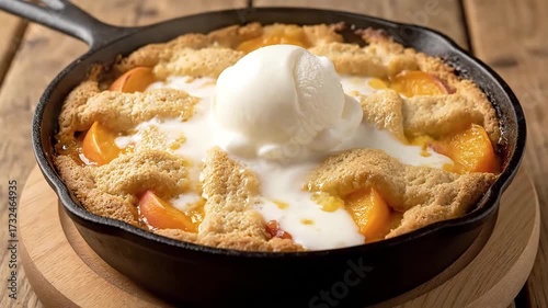 Wallpaper Mural Mouthwatering Warm Peach Cobbler Served Freshly Baked in a Cast Iron Skillet with a Scoop of Melting Vanilla Ice Cream on Top Torontodigital.ca
