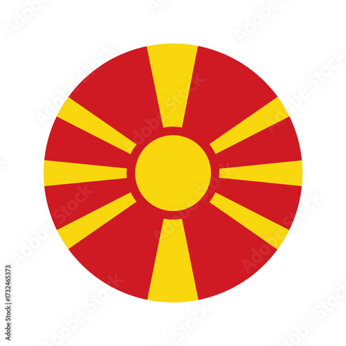 Flag of North Macedonia, vector illustration. Macedonian flag in the shape of a circle. 