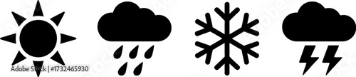 Icons represent sun, rain, snow, and thunderstorms, symbolizing different weather conditions.