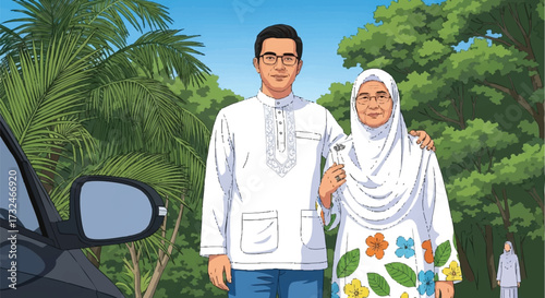 Family Togetherness Son and Mother in Traditional Clothing