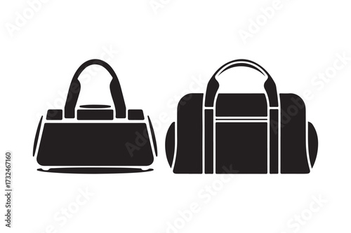 Two black silhouette duffel bags side by side
