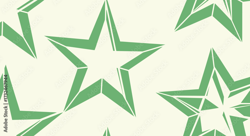 Obraz premium Green star pattern on cream, slightly angled 3D, hollow