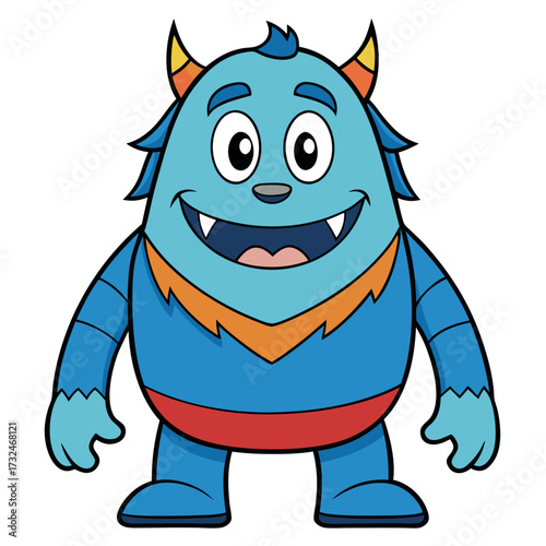 A funny cartoon monster character with white teeth is a cute vector illustration of an angry alien beast for Halloween