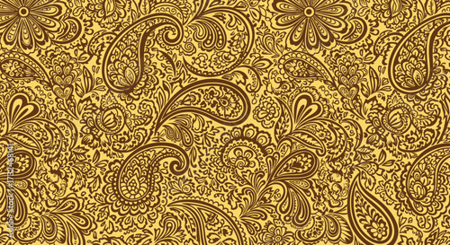 Detailed paisley pattern in brown on gold background