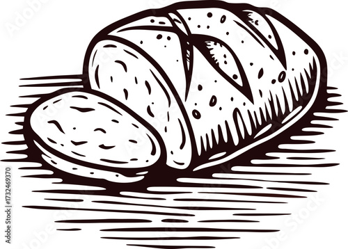 Hand drawn sliced loaf of bread illustration with vintage engraving lines