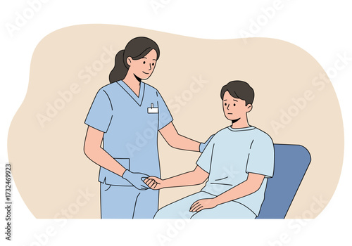 Nurse assisting patient in medical consultation healthcare facility calm setting view empathy and care