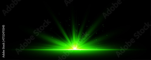 A vibrant green glow spreads across the black background, forming a soft wave of light and energy. Sparkling particles float gently, adding motion and depth. A clean, modern visual.