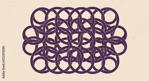 Purple rings interlocked, densely packed against a light beige background