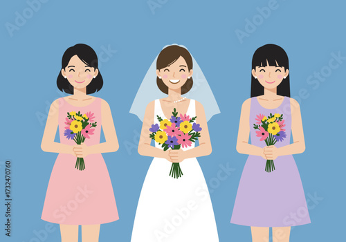 Bridal party celebration wedding venue joyful atmosphere front view friendship and love