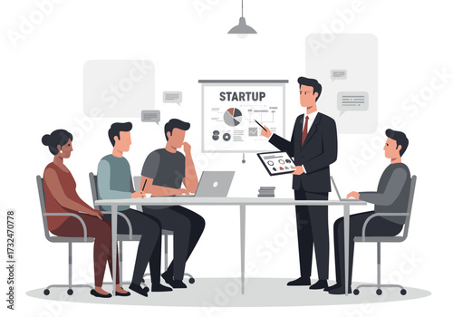 Startup meeting engaging entrepreneurs office professional environment view business planning