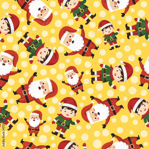 Seamless pattern Festive christmas pattern featuring elves and santa claus holiday decor digital illustration cheerful atmosphere top