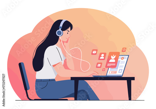 Focused student engaging with online learning home office digital cozy atmosphere side view education concept