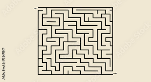 Square maze on beige, "EDIT" marked at start and finish