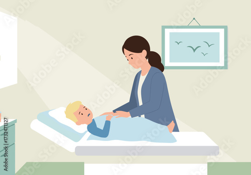 Nurturing child care pediatric checkup at home illustrative scene calm environment caring viewpoint