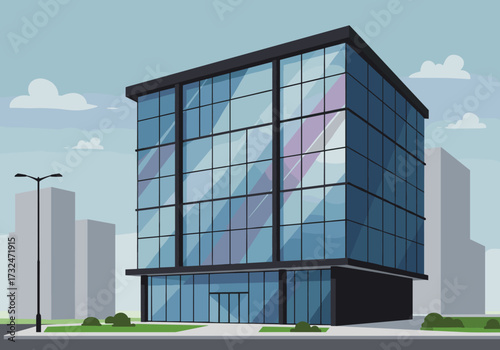 Modern office building design urban setting digital contemporary architecture wide angle view creative concept