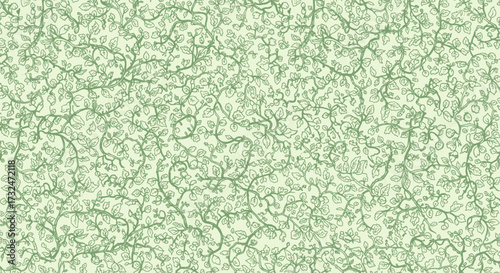 Delicate leaf and vine pattern. Soft green hues create a gentle, organic feel