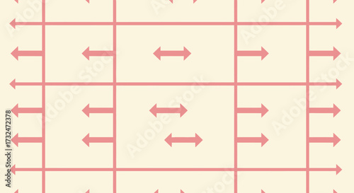 Pink arrows create pattern within a grid on beige backdrop