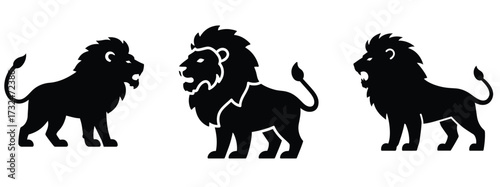Roaring lion silhouette vector icon set.