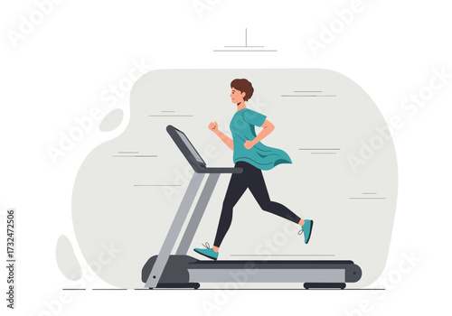 Running on treadmill home gym indoor side view fitness motivation