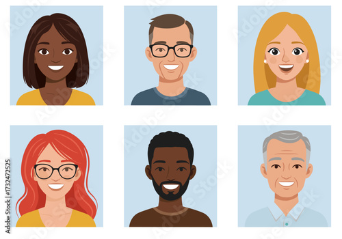 Diverse group of smiling people setting light background positive atmosphere