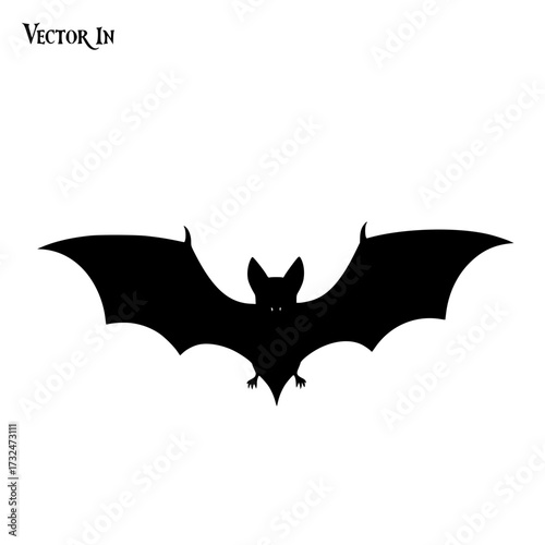 Vector art of silhouette of bat with wings spread wide