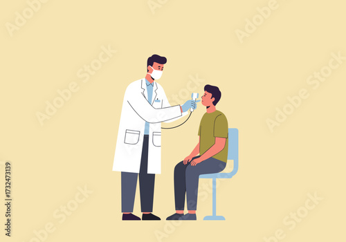 Medical examination of a patient by a doctor in a clinic setting illustrative style healthcare concept