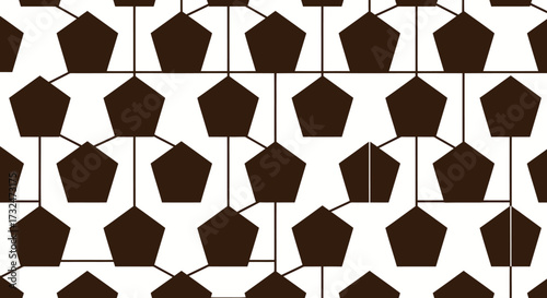 Dark pentagons linked by lines form a geometric, repeating pattern