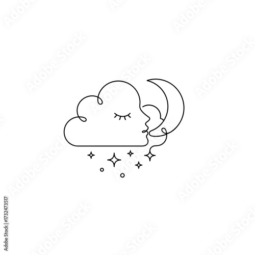 Surreal dreamy low-contrast image with designed in minimalist black ink on a transparent background, abstract mood for editorial, wellness or creative concept backgrounds