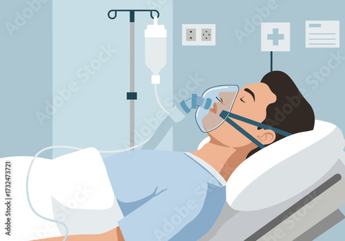 Patient receiving medical treatment hospital room clinical environment side view healthcare concept