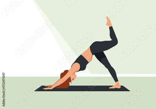 Yoga practice home digital minimalist environment side view wellness concept
