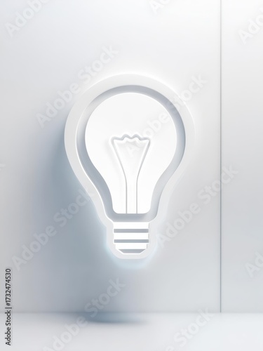 White Embossed Light Bulb Icon Glowing Softly on a Minimalist Modern Wall
