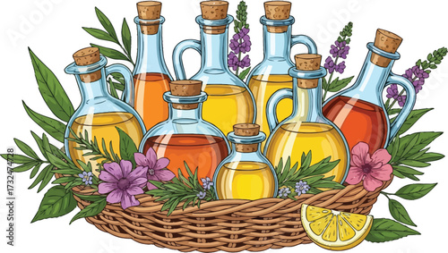 bottle of olive oil and spices