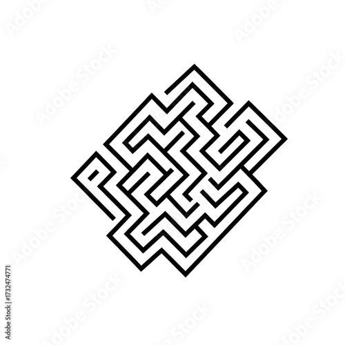 Intricate maze design, challenging puzzle, complex path, black lines, white background.