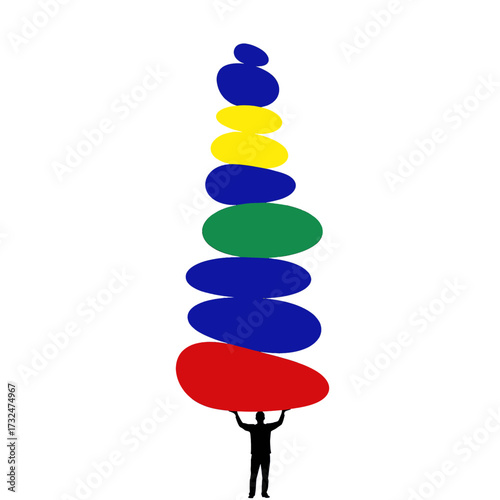 Balancing Act - A Colorful Stone Tower Held by a Person.
