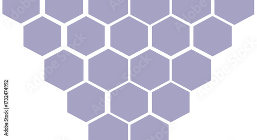 Lilac hexagons form a geometric pattern, descending from top