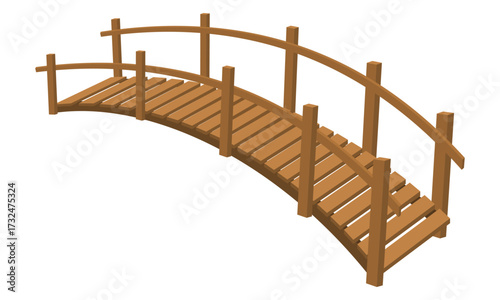 isometric wooden bridge, vector illustration isolated on white background.