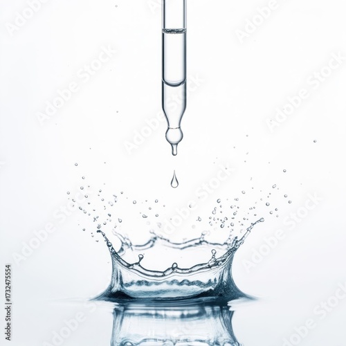 Scientific Precision: A Clear Droplet from a Pipette Forms a Reflective Crown Splash