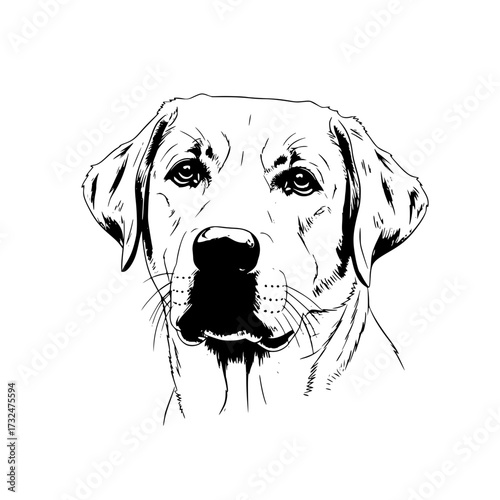 Vector art of black and white line drawing of labrador retriever face