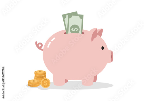 Saving money with a piggy bank finance tips for kids home digital bright and colorful playful concept
