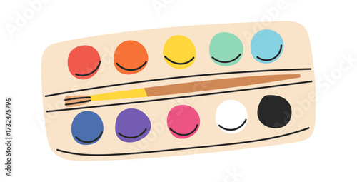 Watercolor paints colorful pallet box