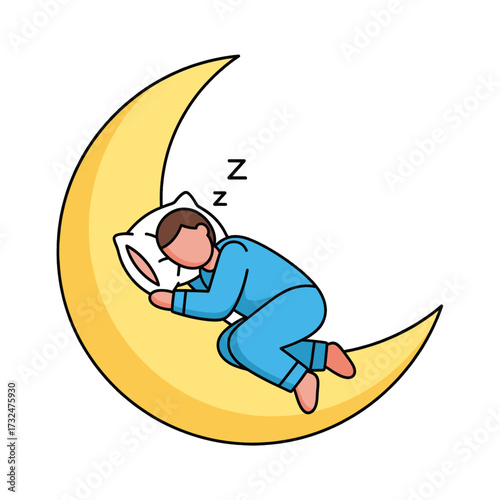 Sleeping person on the moon, dreaming peacefully at night.