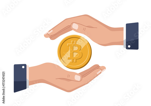 Protecting cryptocurrency hands cradling bitcoin digital finance virtual space conceptual view security awareness