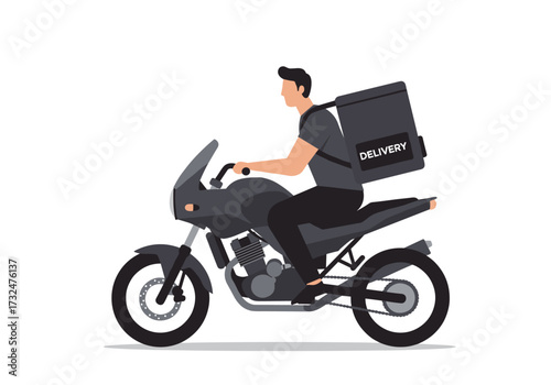 Motorcycle delivery service in urban setting animated modern lifestyle side view convenience concept