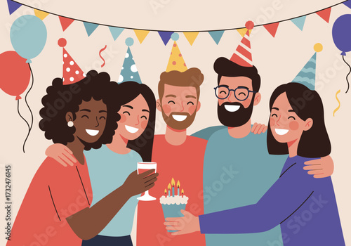 Celebrating friendship at a birthday party home festive atmosphere group view joyful moments