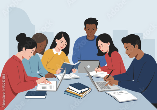 Collaborative study session office space digital learning modern environment group perspective teamwork concept