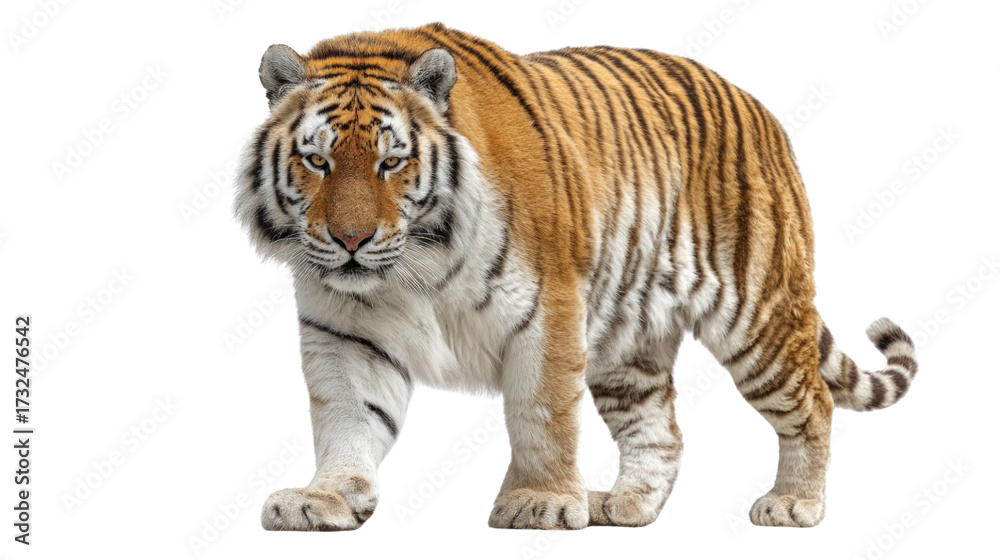 Obraz premium Majestic Bengal Tiger Walking – Isolated on Transparent Background for Wildlife and Nature Design