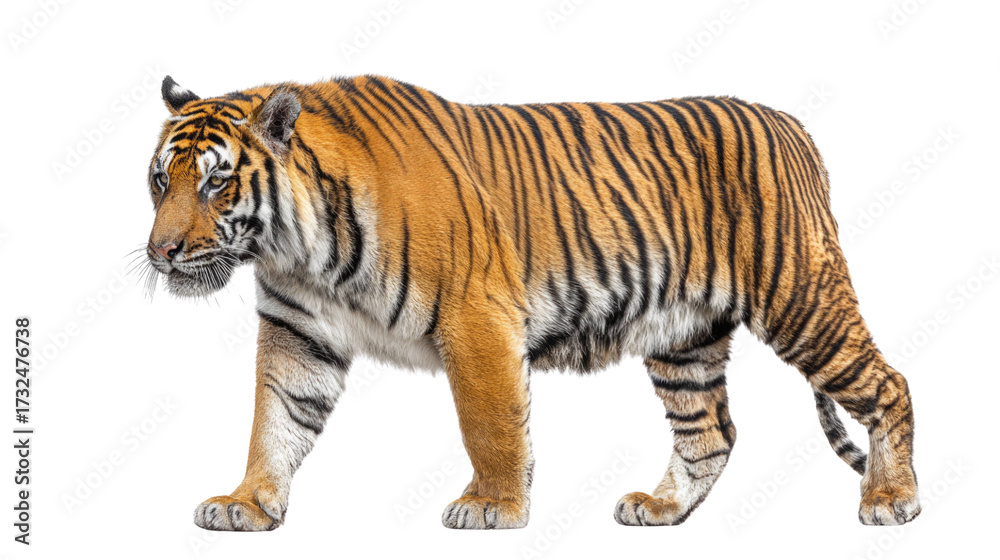 Naklejka premium Majestic Bengal Tiger Walking – Isolated on Transparent Background for Wildlife and Nature Design