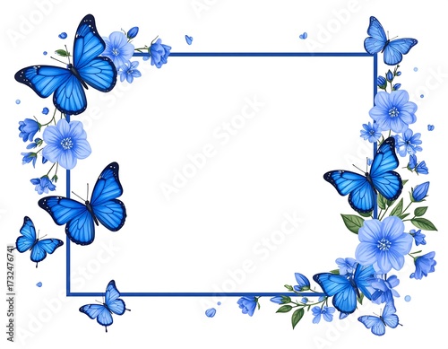 Blue butterfly and flower frame