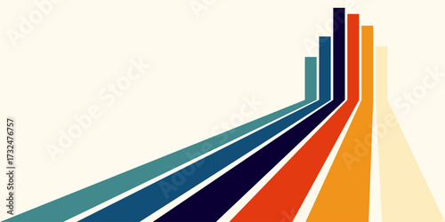 Retro abstract background with colorful stripes creating a dynamic perspective.